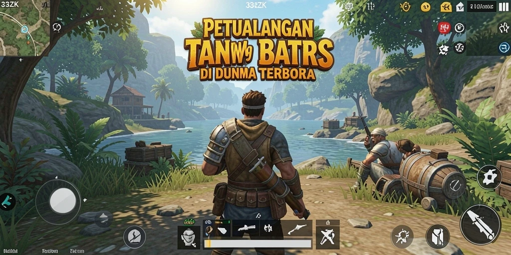 Screenshot gameplay 33ZK yang menampilkan dunia terbuka yang luas dan indah.