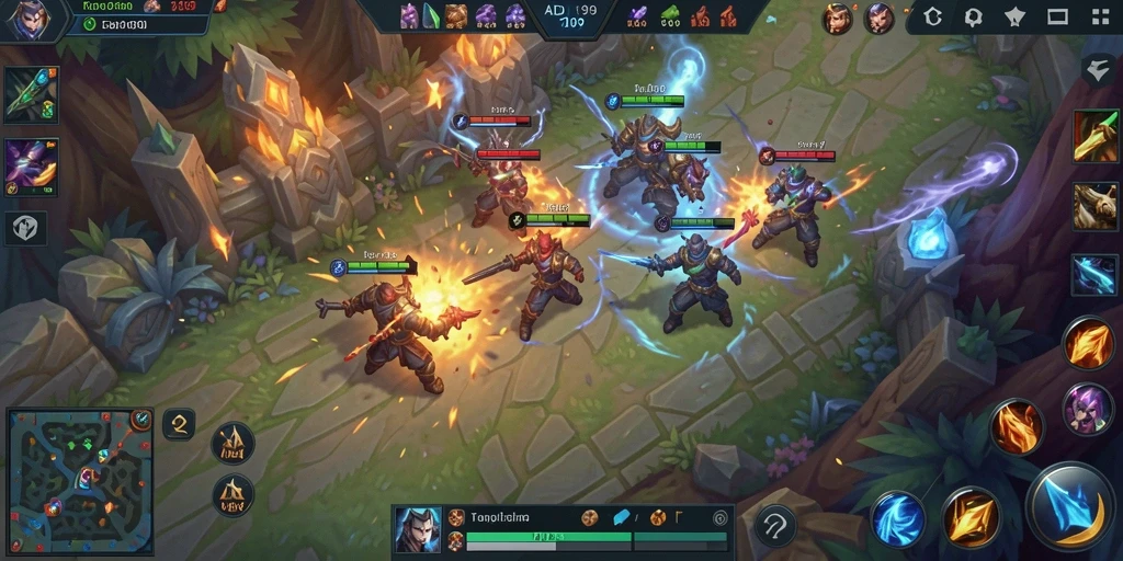 Screenshot gameplay MOBA ADI99 menampilkan aksi pertempuran yang mendebarkan.