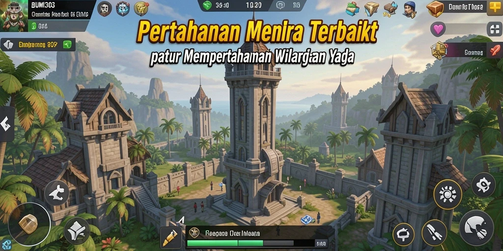 Screenshot gameplay menampilkan menara yang strategis melawan serangan musuh.