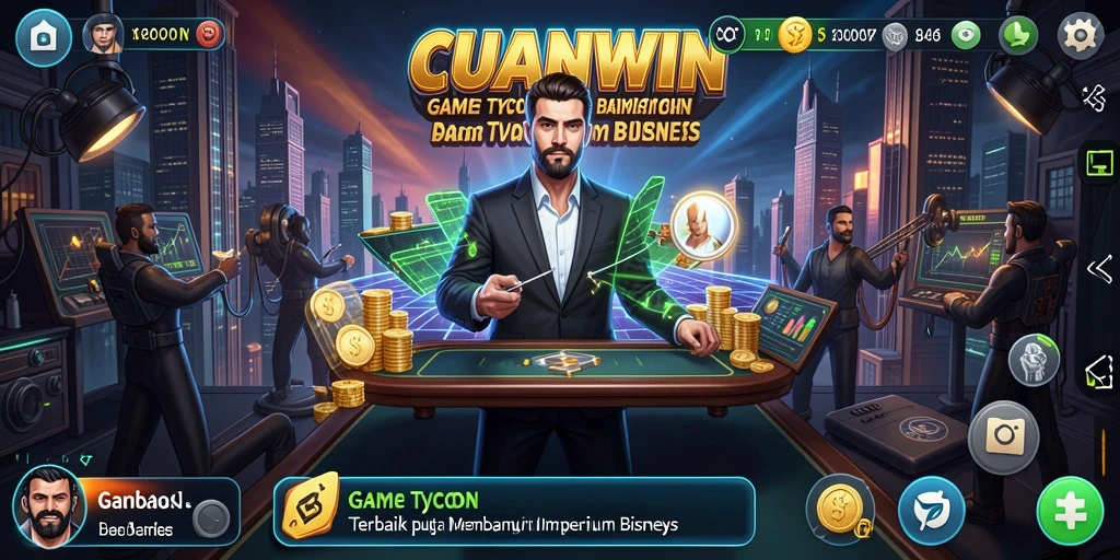 Tangkapan layar dari gameplay CUANWIN yang menampilkan pembangunan bisnis.