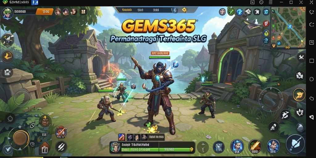 Screenshot GEMS365 menampilkan aksi strategi yang seru dan mendalam.