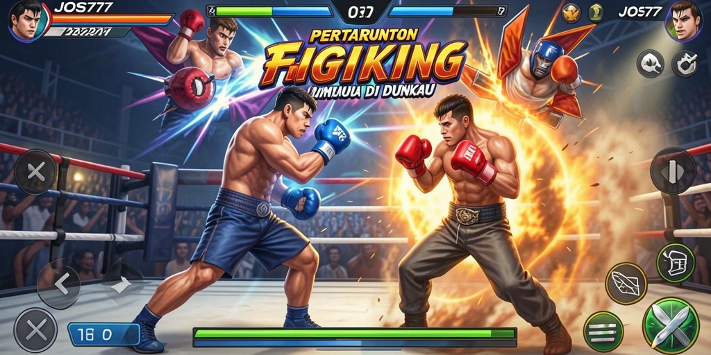 Tampilan gameplay mendebarkan dari JOS77 dalam pertarungan Fighting.