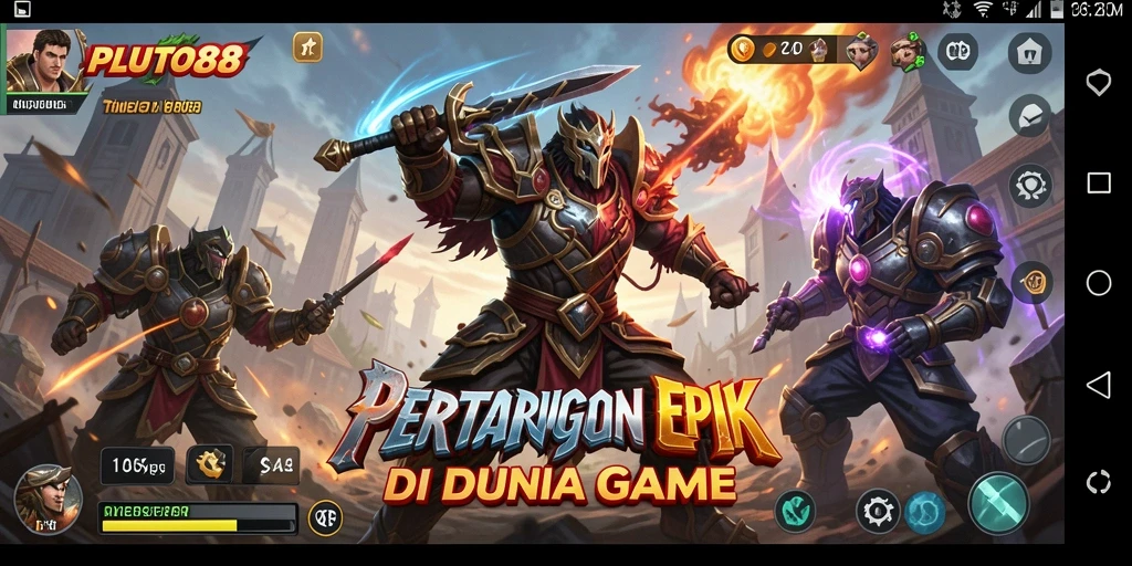 Tampilan menegangkan pertarungan dalam PLUTO88 saat karakter bertarung.