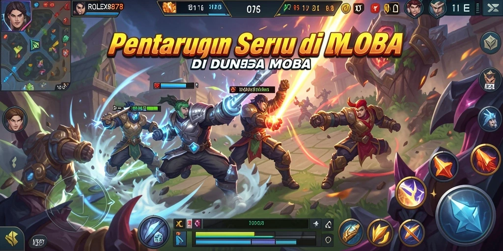 Tangkapan layar menampilkan aksi intens dalam permainan MOBA ROLEX878.